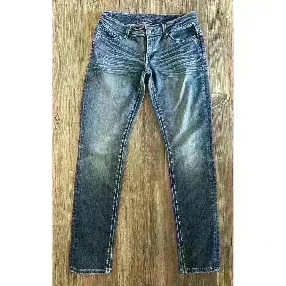 Seven 7 Jeans Womens Size 30 Blue Denim Whiskering Skinny Low-to-Mid Rise - Picture 2 of 12